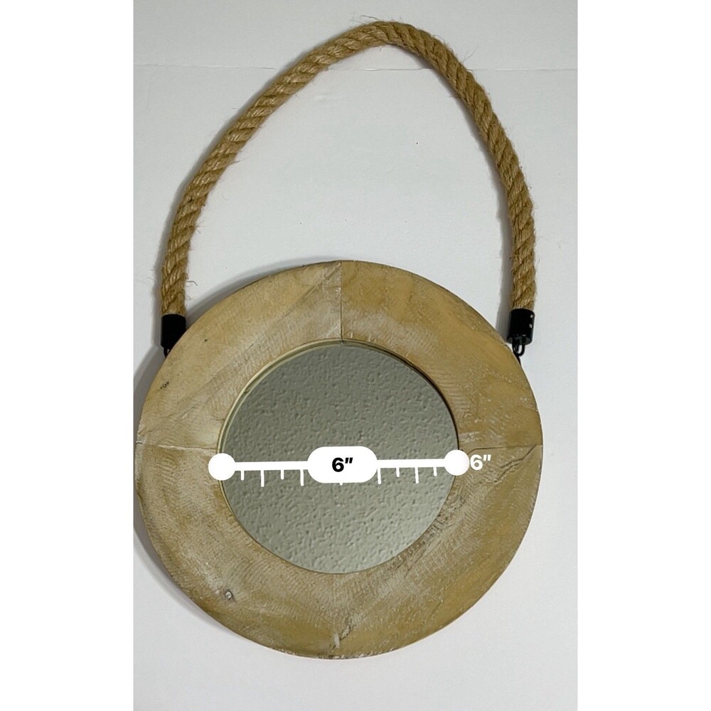 Rustic Round Rope-Hanging Mirror 17" Decor 10" Round Wooden Frame Hobby Lobby - Picture 6 of 10